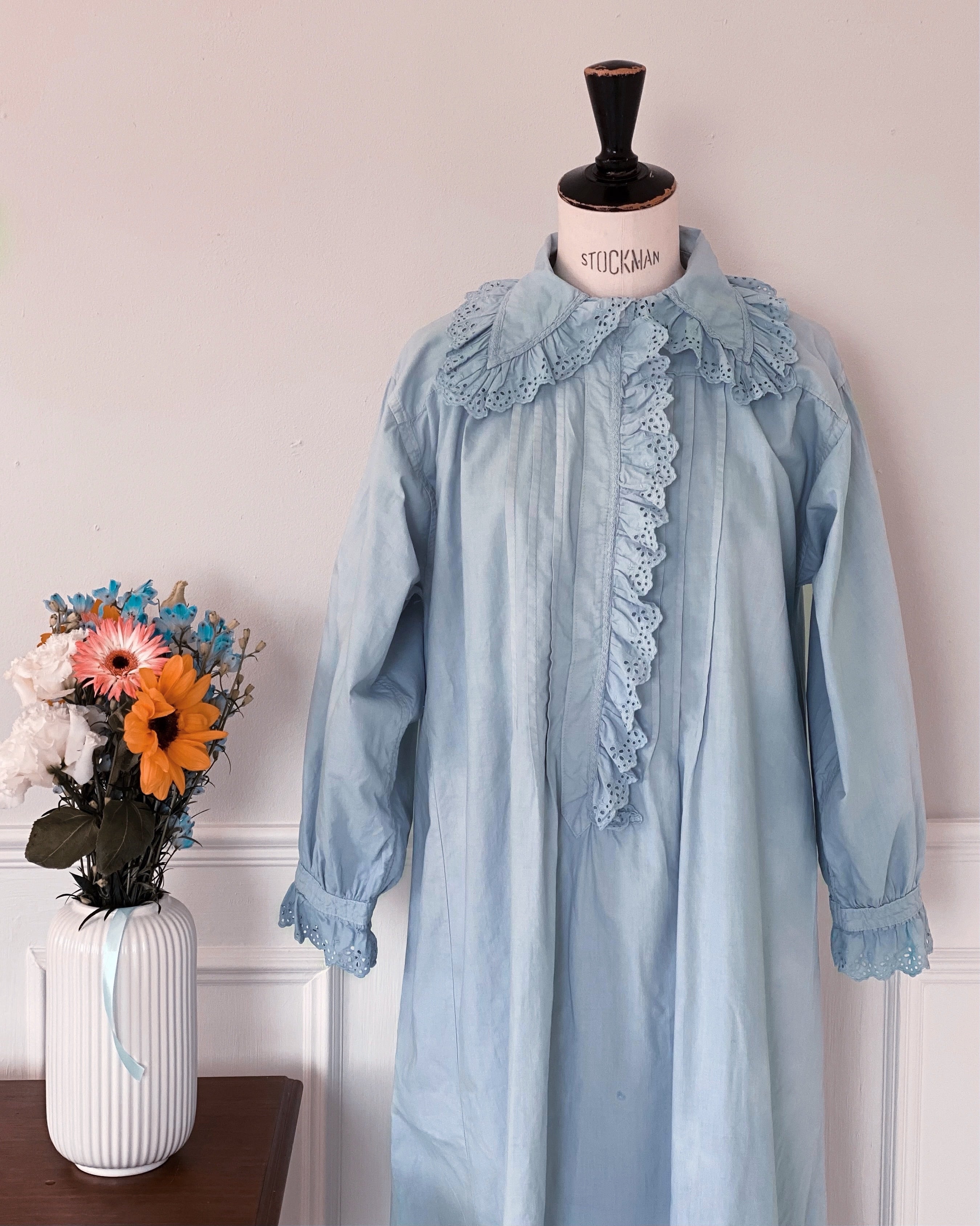 1900's Antique Ice blue Nightdress / フランス アンティーク ナイトドレス - アイスブルー | BOUDOIR  powered by BASE