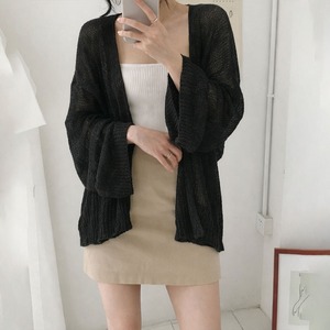 トッパー カーディガン レディース 春夏 羽織り 韓国 おしゃれ 大人 きれいめ カジュアル ボリューム袖 ゆったり 透け感 UV対策 冷房対策 オフィス ビジネス ニットカーディガン 大人可愛い 大人女子