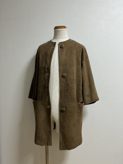 1950~60's Nubuck Leather No Collar Coat