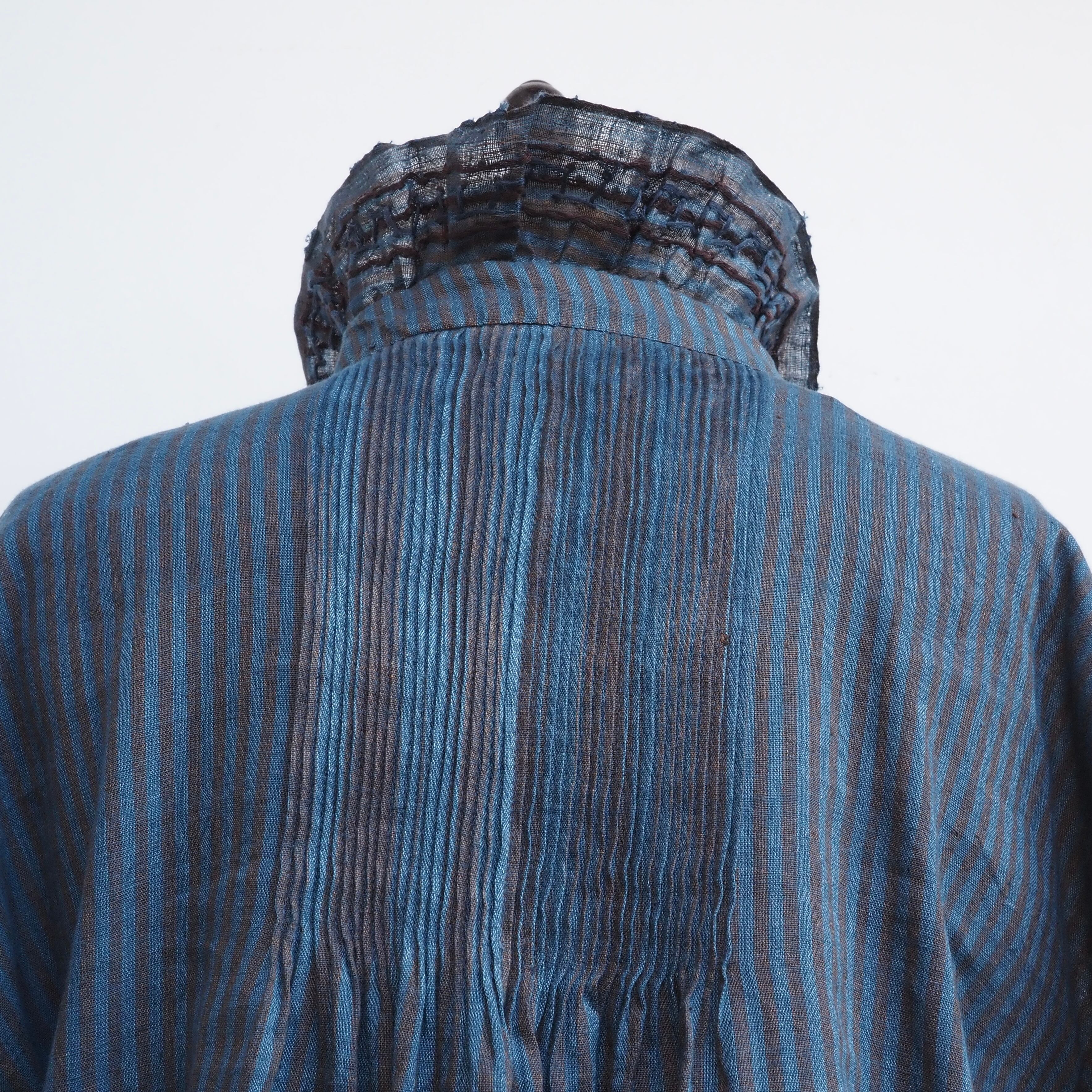 BUNON/Embroidery Frill Blouse /ブラウス(Brown×Blue strip)
