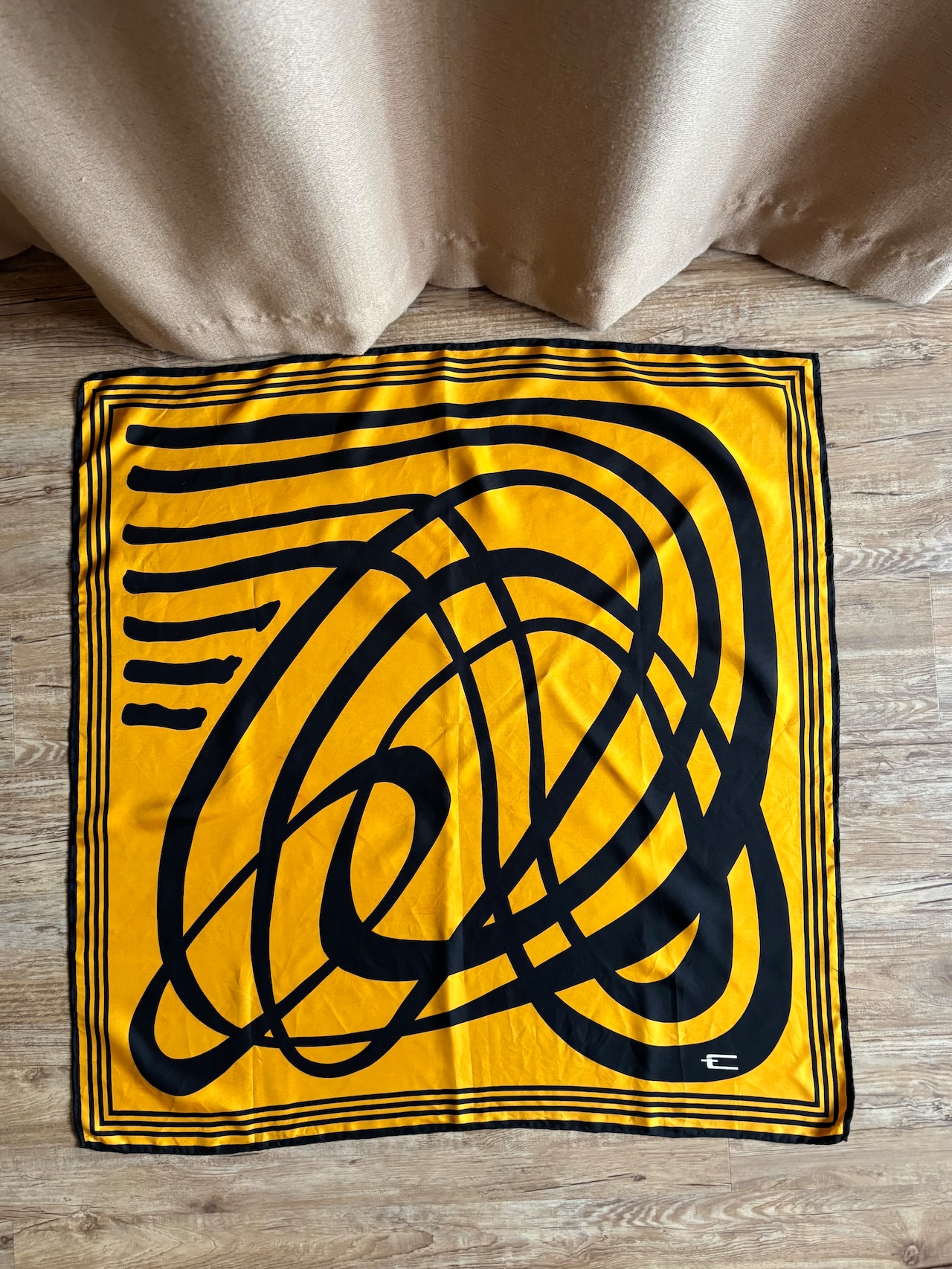 yellow & black abstract silk scarf-5152-8