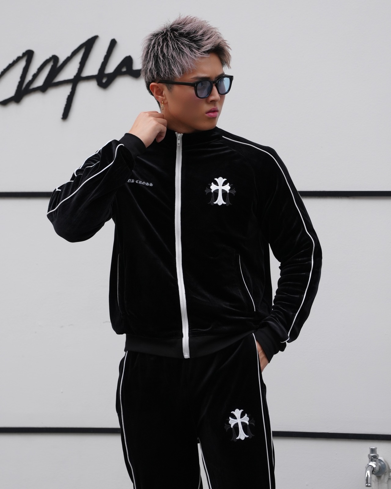 CROSS ZIP SWEAT JACKET BLACK【BB25017】