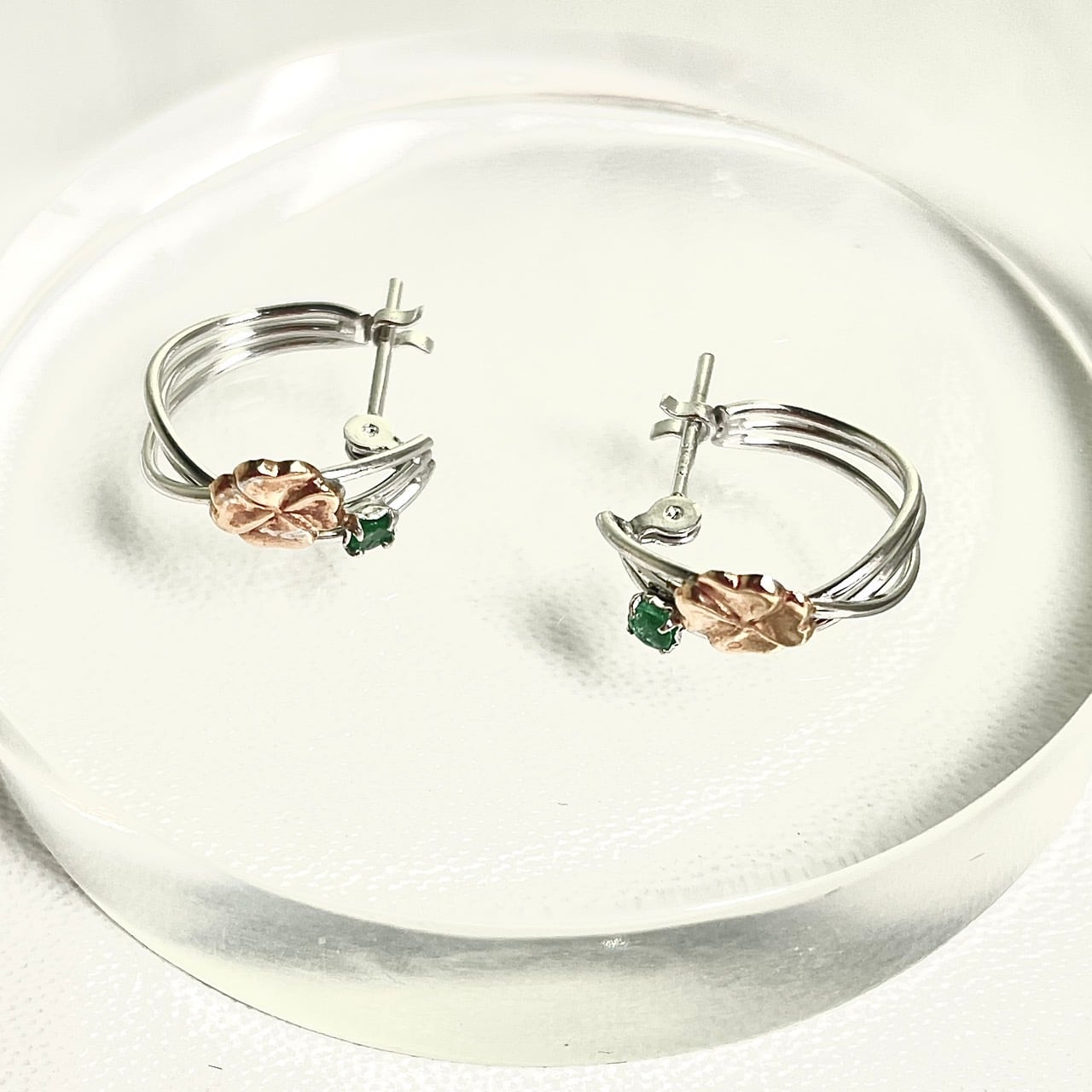K14WGK18コンビ エメラルドフープデザインピアス 直径12mm EP-5470