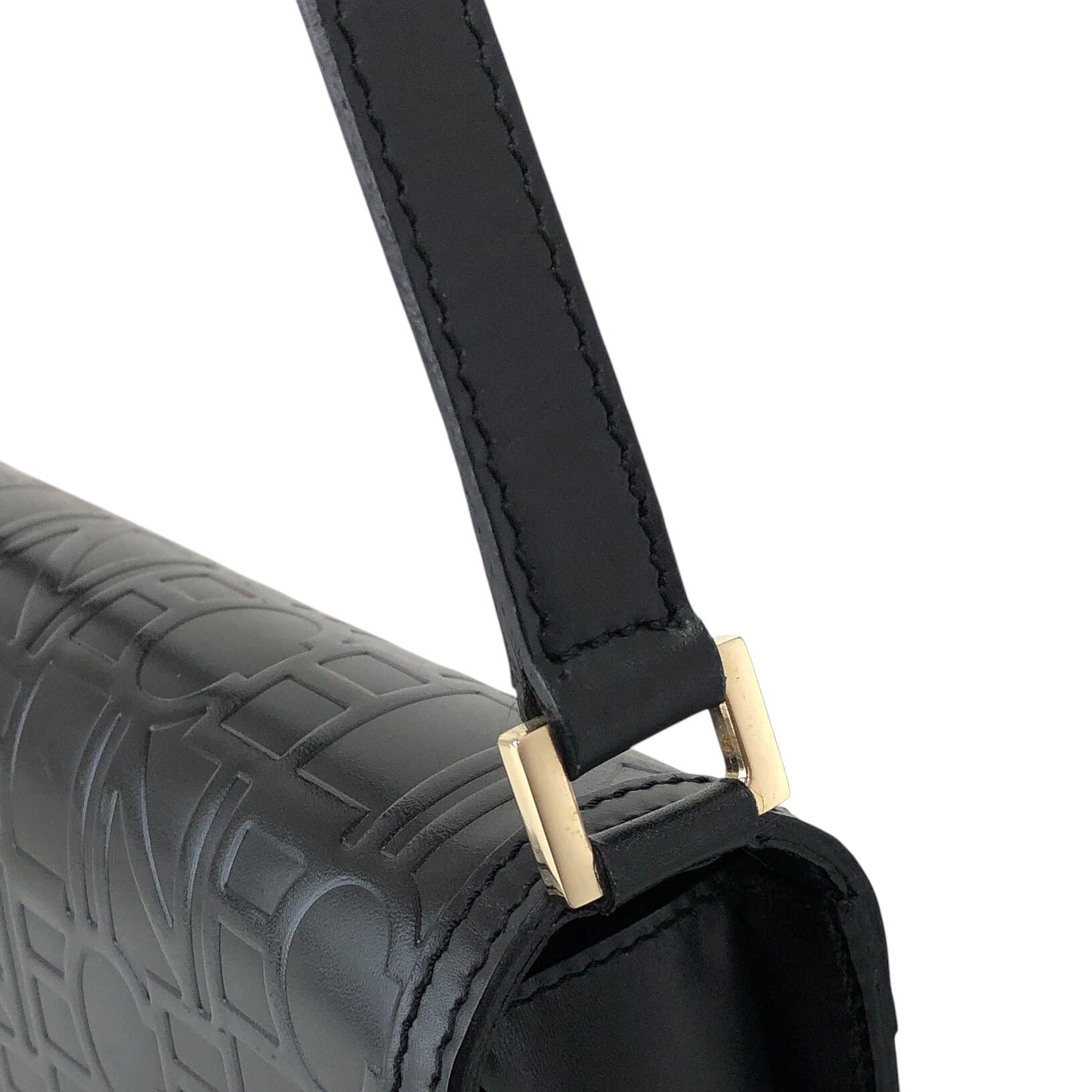 ★CELINE セリーヌ   ショルダーバッグ ブラック ロゴ 型押し レザー ミニバッグ z7yz82 CELINE セリーヌ ショルダーバッグ ブラック ロゴ 型押し レザー ミニ
