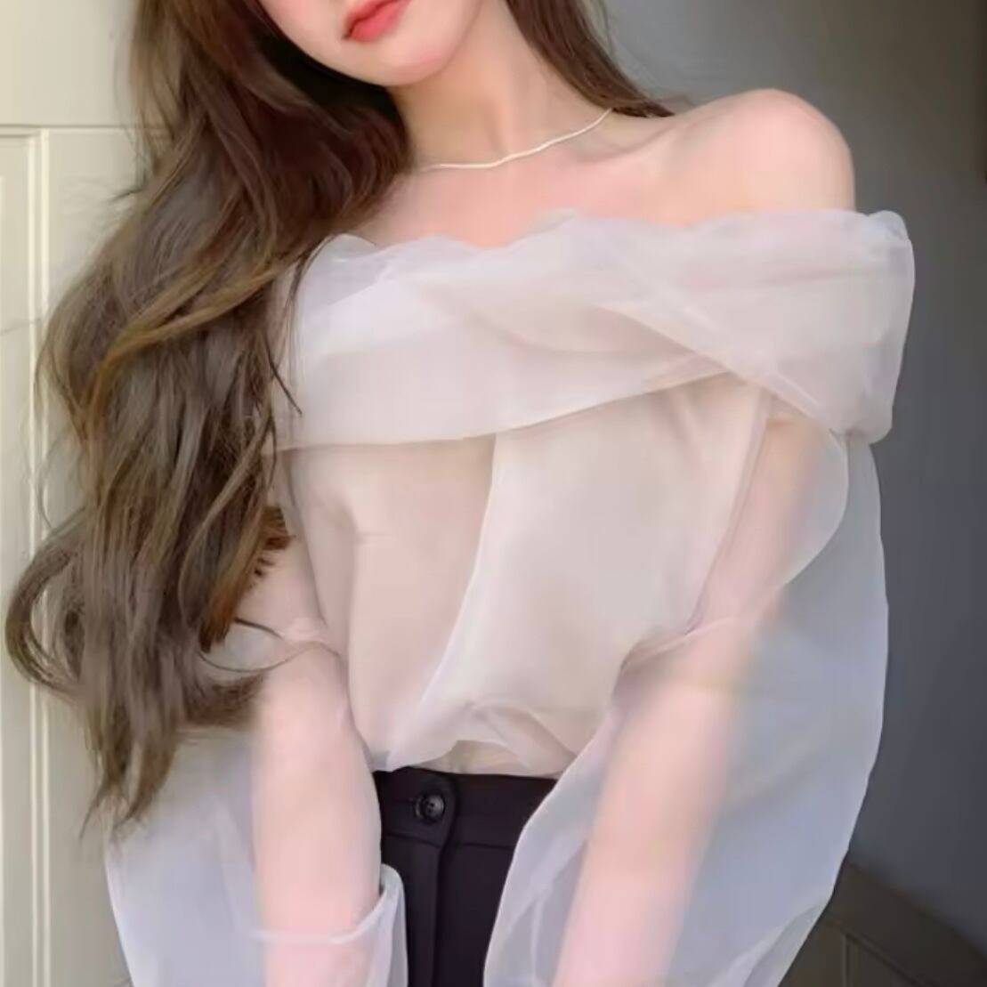 シフォンオフショルブラウス
