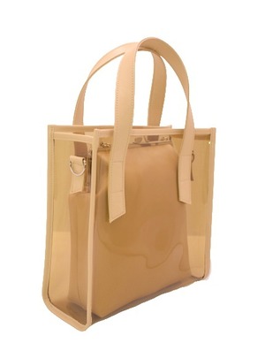 [JERI MARL] 透明 クリア トートバッグ がま口 ショルダー (ベージュ) 夏バッグ 3way 工房 手作り 日本製 エコパッケージ MX-0022-191