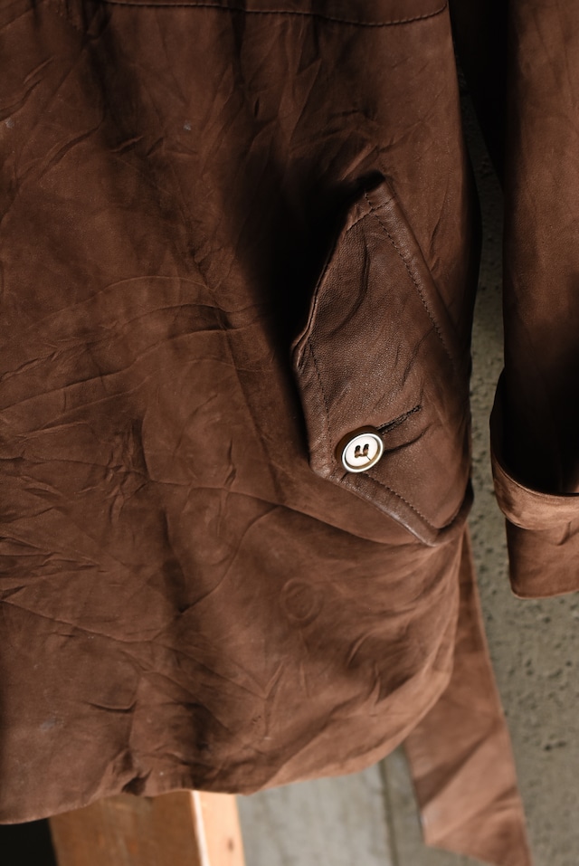 OK／80-90's "Ralph Lauren" nubuck leather harf coat