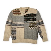 Papas パパス フェアアイル ケーブル網 切替 シルク混 ウールニットセーター M~L程度