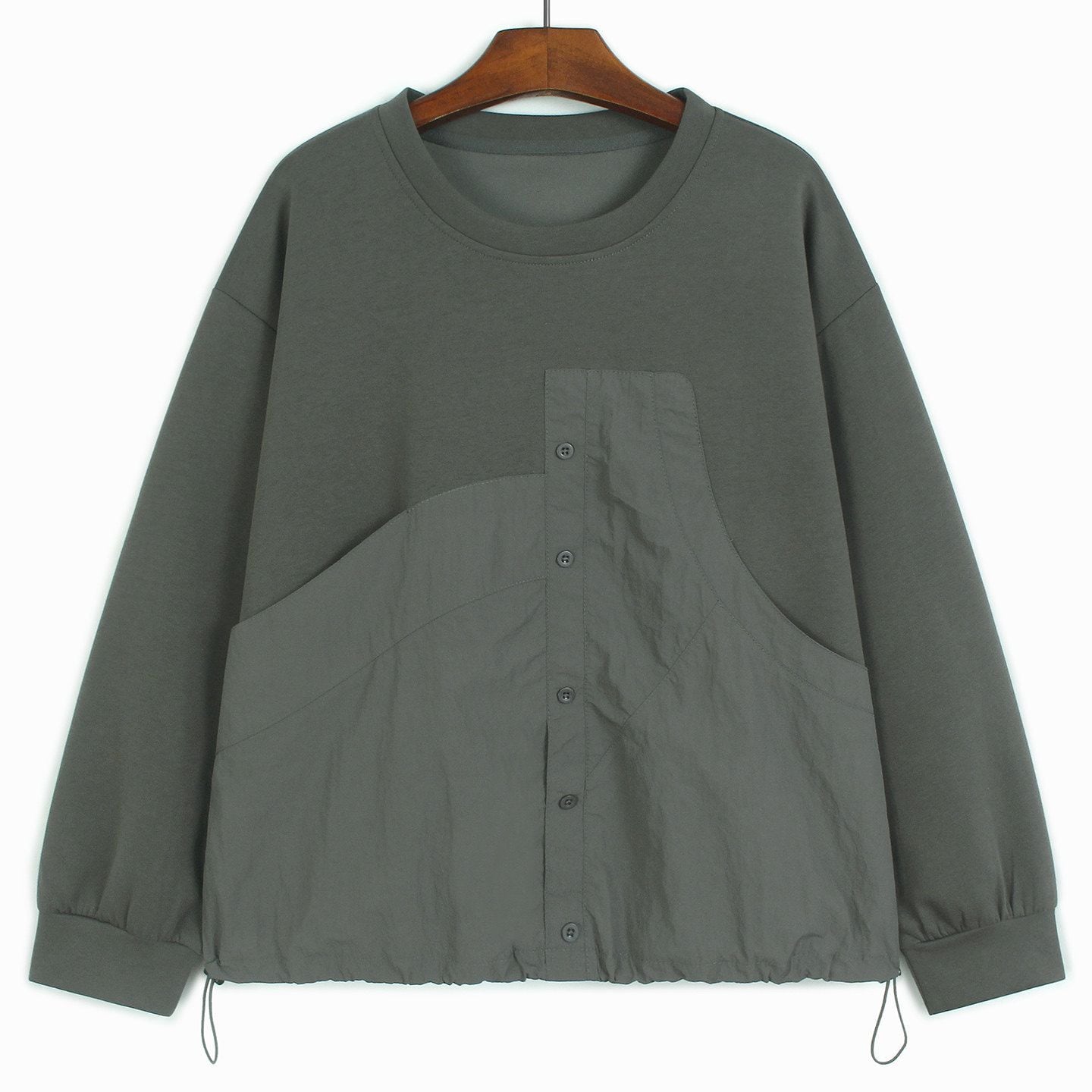 ASYMMETRIC DRAWSTRING LONG SLEEVE SWEATSHIRT M-18147