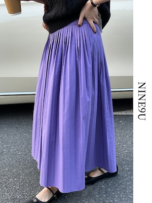 pleats flare natural long-skirt 2color【NINE7731】
