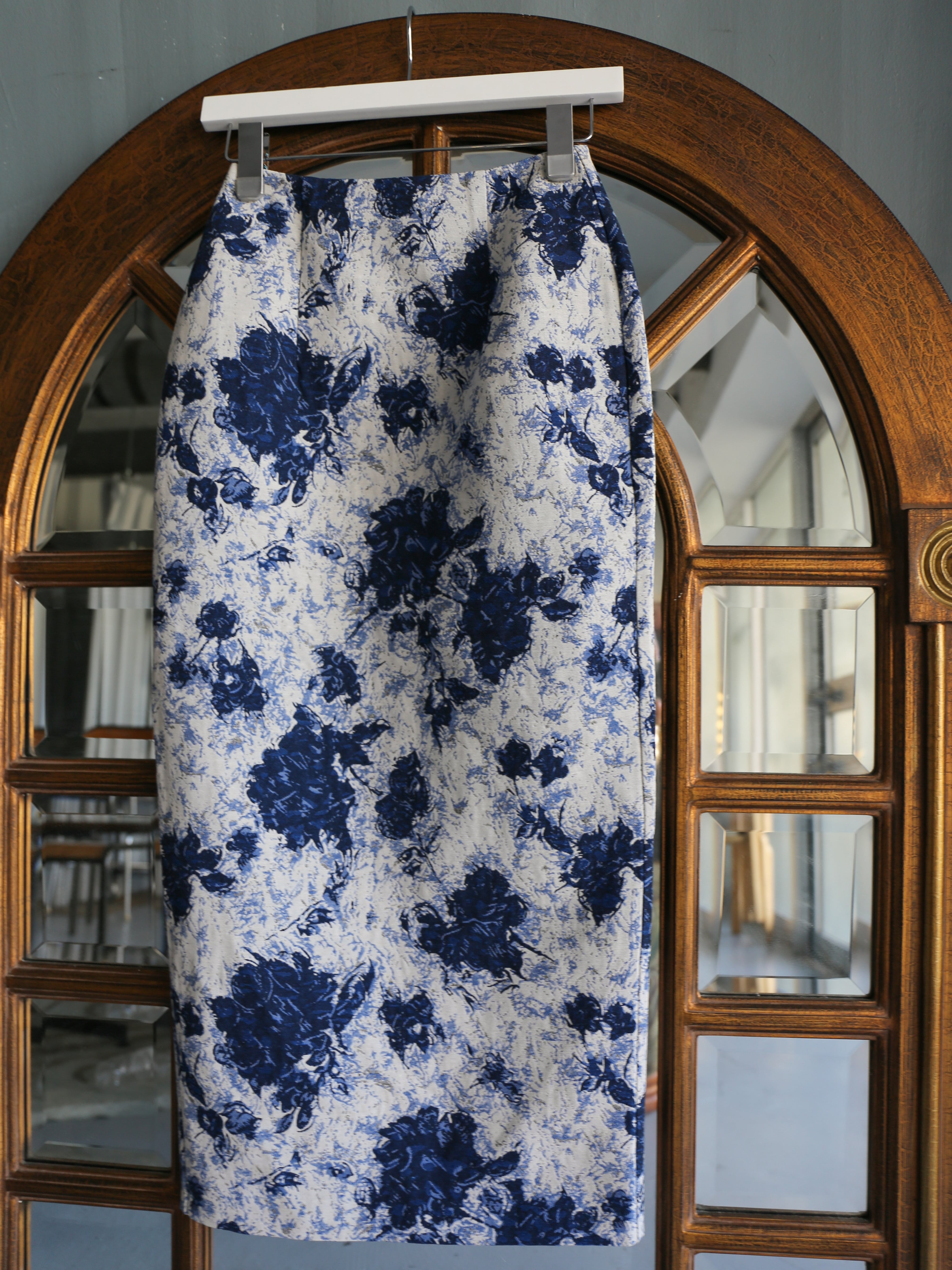 flower jacquard long skirt（blue）