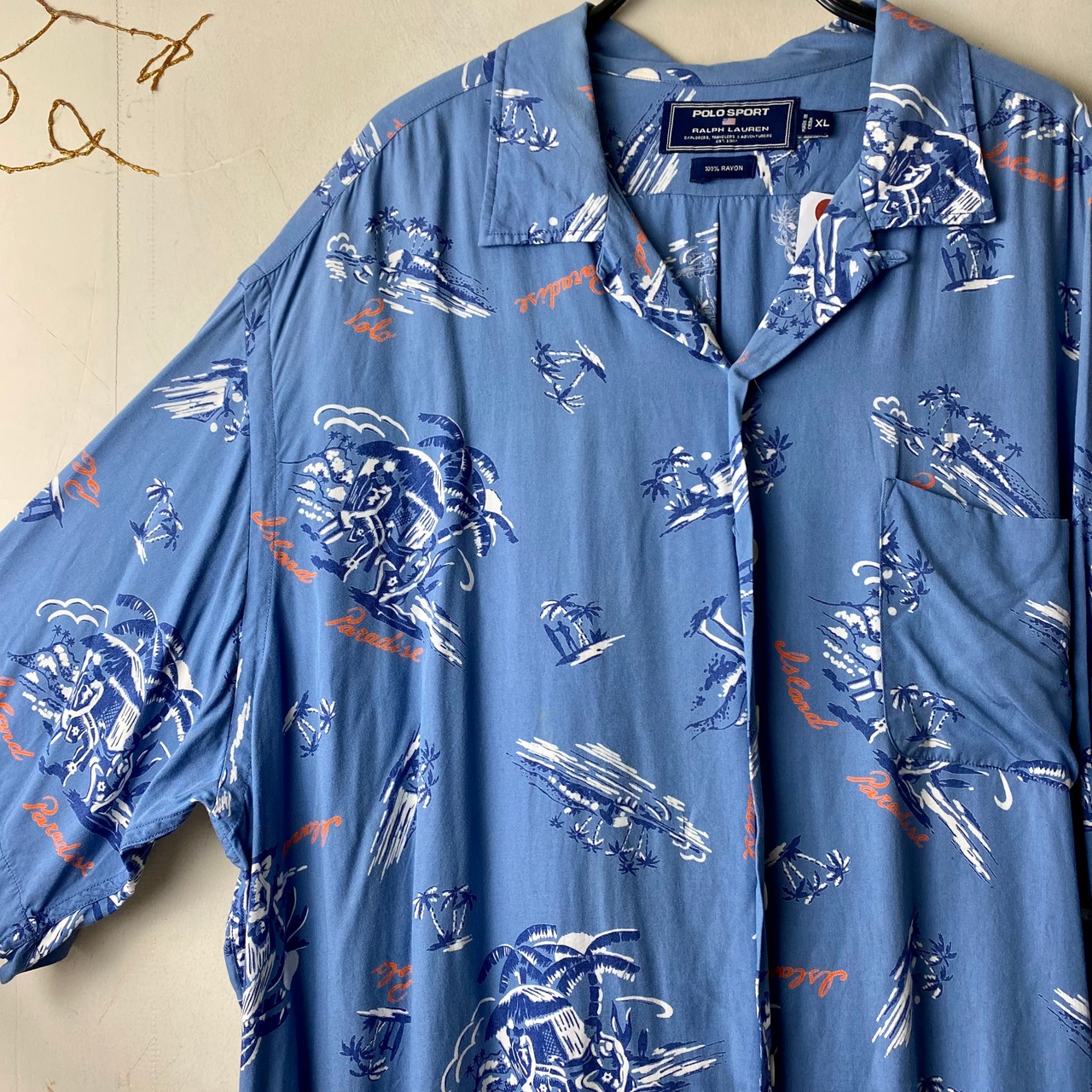 vintage POLO SPORT open collar rayon hawaiian shirt “island paradise”