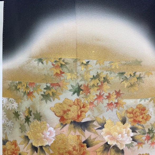 黒留袖 牡丹 紅葉 竹 五三桐紋 桐 結婚式 着物 結婚式着物 裄68.5cm L