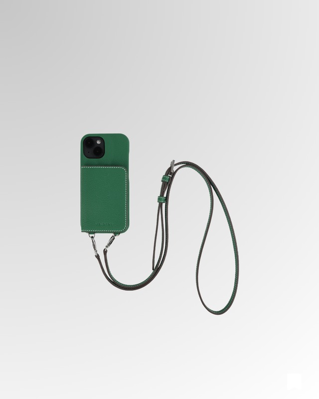 【iPhone15シリーズ】バックカバー型ケース　ストラップ付　グリーン