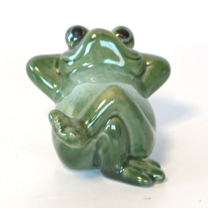 陶器 仰向け蛙 かえる カエル 福 幸運 幸福 縁起物 ご利益 オブジェ