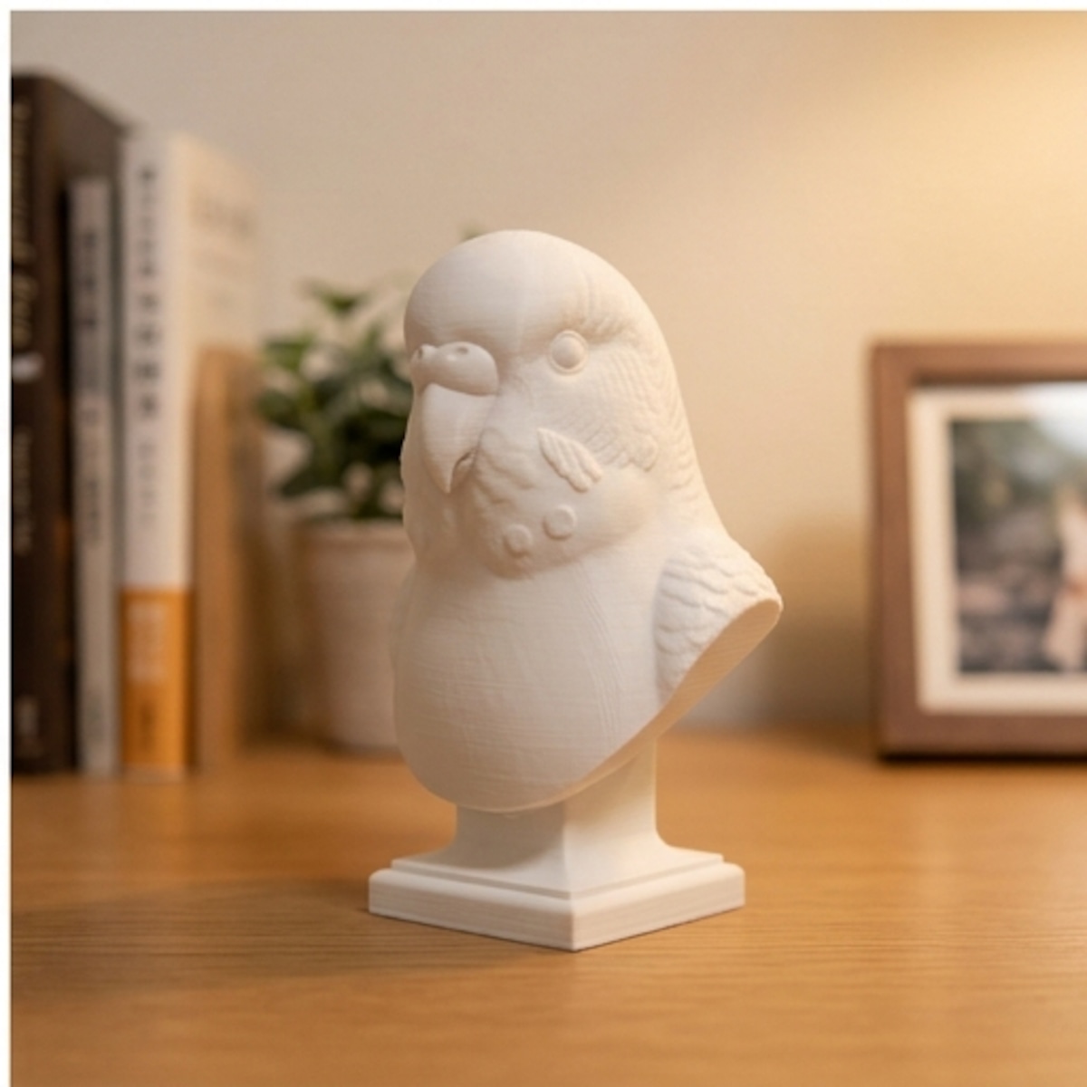 インコ（セキセイインコ）の3Dプリント胸像 白PLA 彫刻 置物