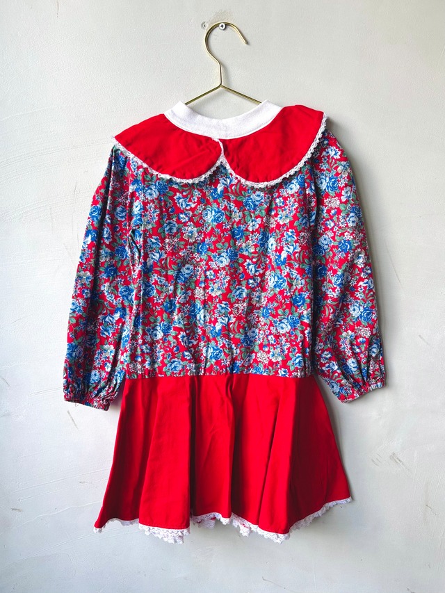 【KIDS vintage】 girly flower pattern dress  .  size:4-5y