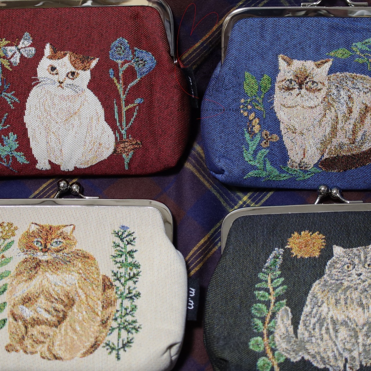 Matsuo Miyuki Mini purse Perle ゴブラン織りがま口ポーチ ボタニカルブルー