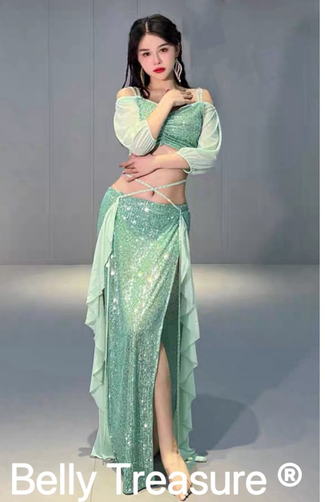 翌日発送ベリーダンス　ライトグリーン　レッスンウェア　BQ 5039 202312