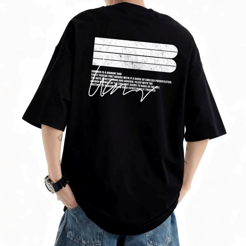 short-sleeve oversized printed T-shirt ◇5color H1057