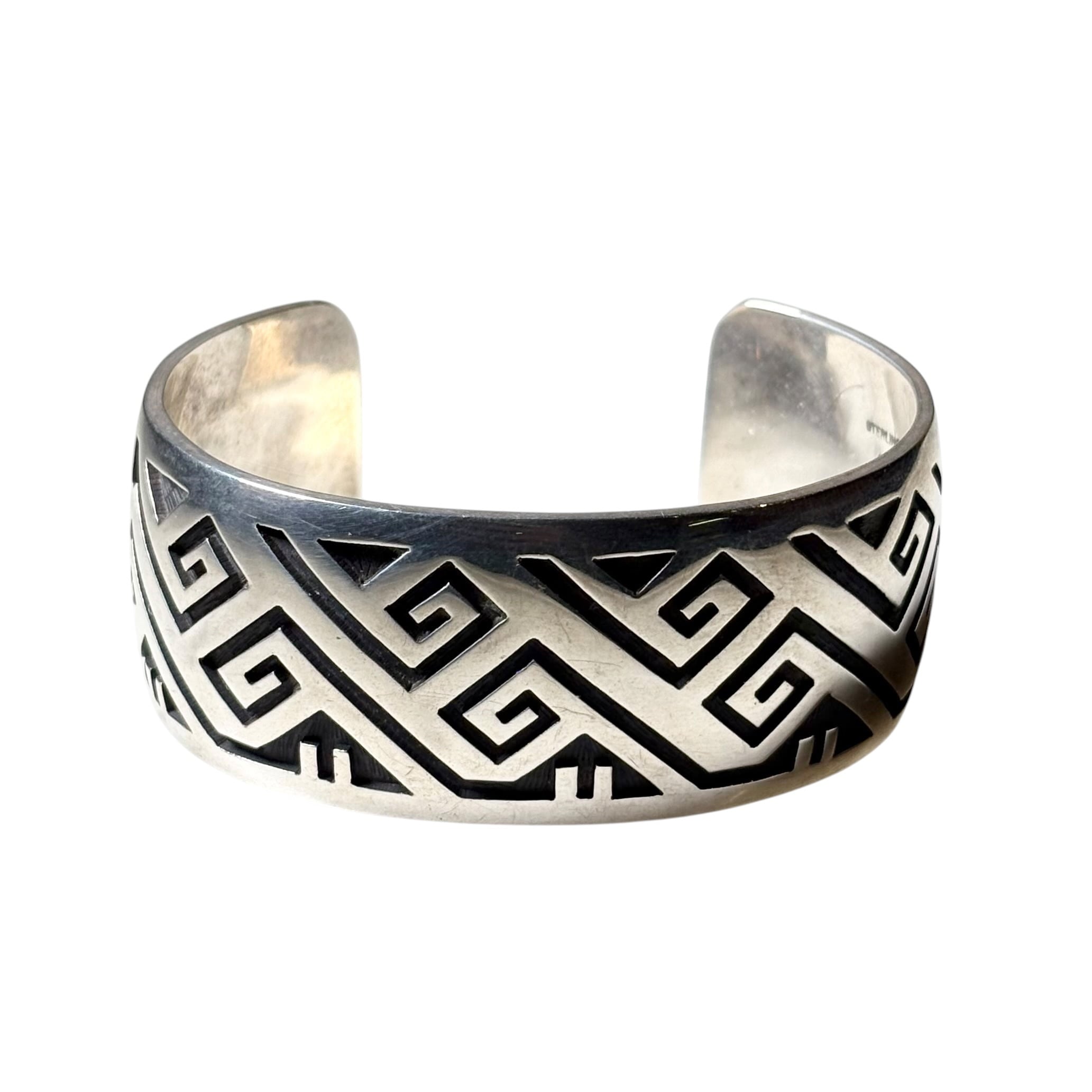 Hopi Mark Tawahongva silver overlay bangle “water symbol” | NOIR