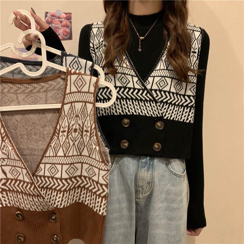 ニットスプリングオータムスタンダードパターン薄手Vネックルーズセーター コート レトロ 春物 秋物 1号婦人23246303763