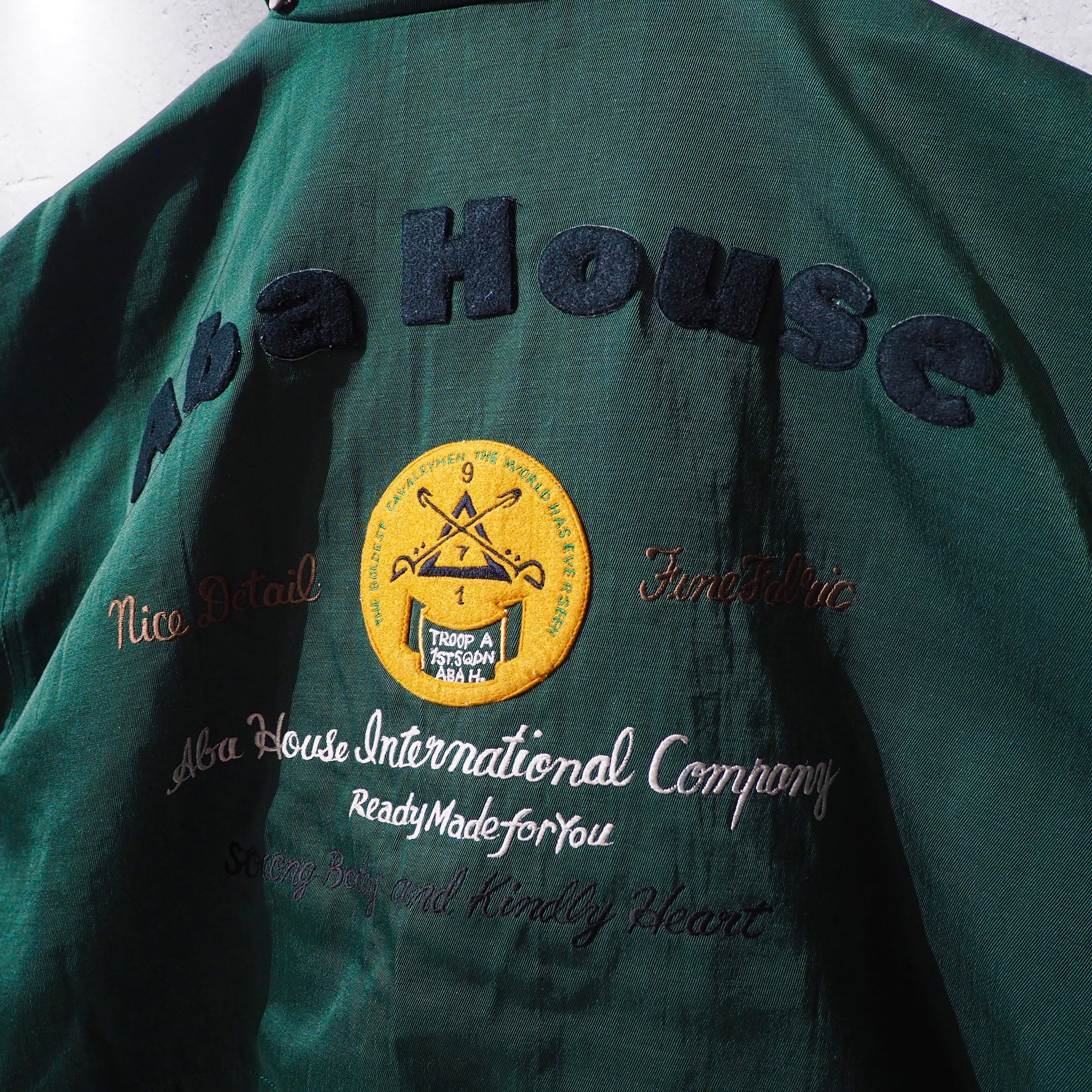 1980s ” Old ABAHOUSE ” Beautiful green Color vintage loose Nylon jacket