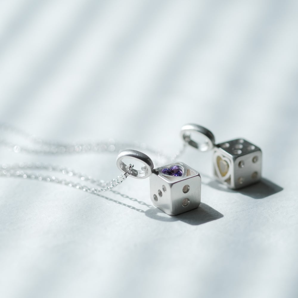 選べる ハート サイコロ ロング ネックレス シルバー925 | クラウド