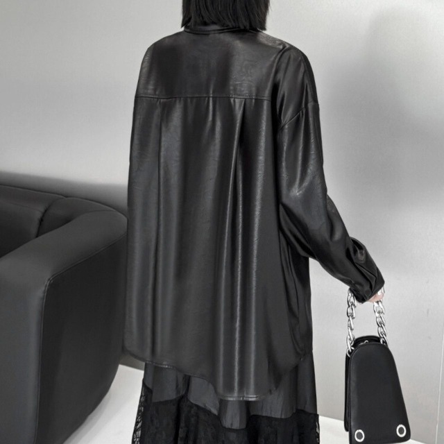 Fake 2piece PU leather shirt C0579