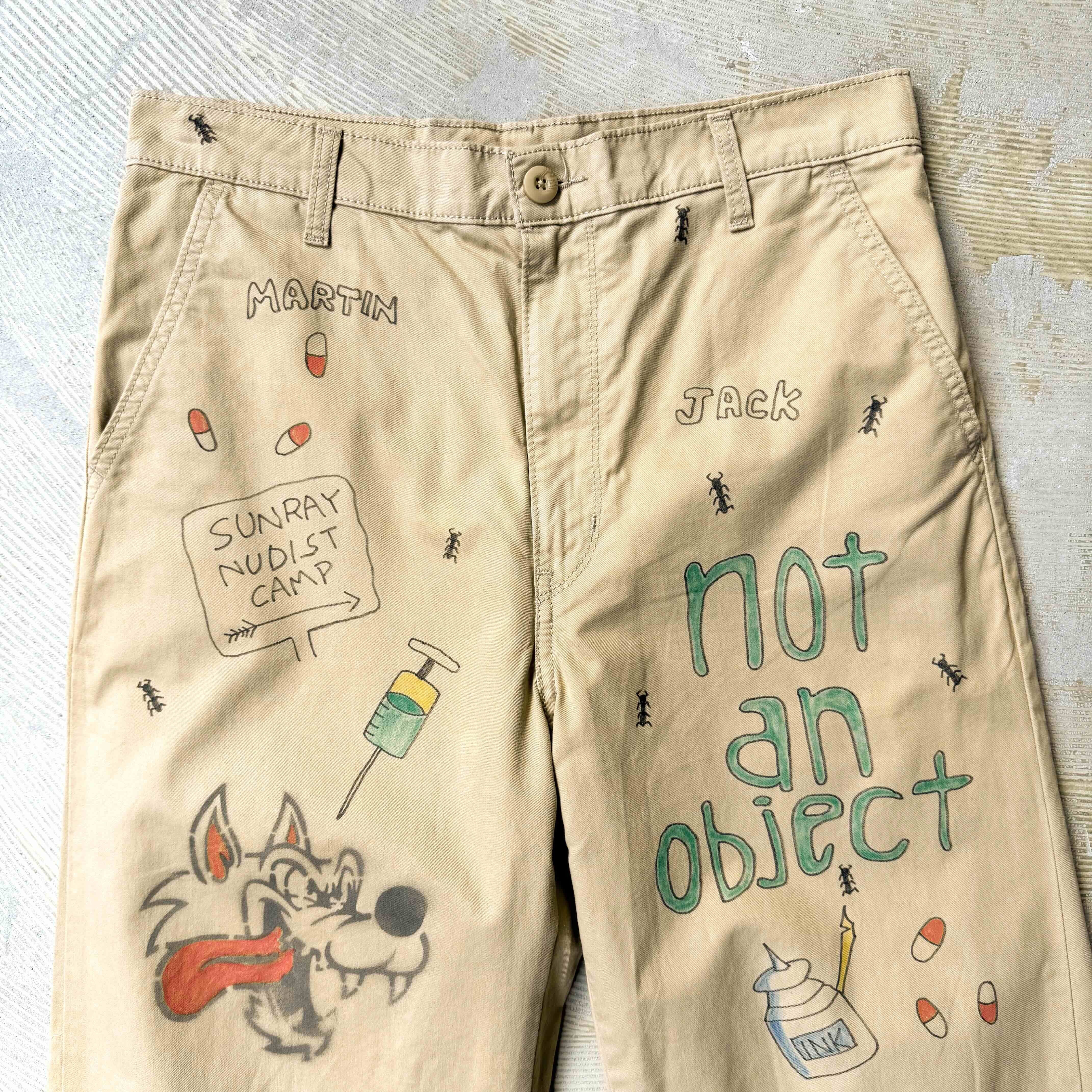 HAND PAINTED ART STENCIL MEMORIAL WIDE PANTS / ハンド ペイント
