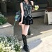 【2点セット】スキッパーカラーノースリーブリボンブラウス＋ティアードスカート ・78142