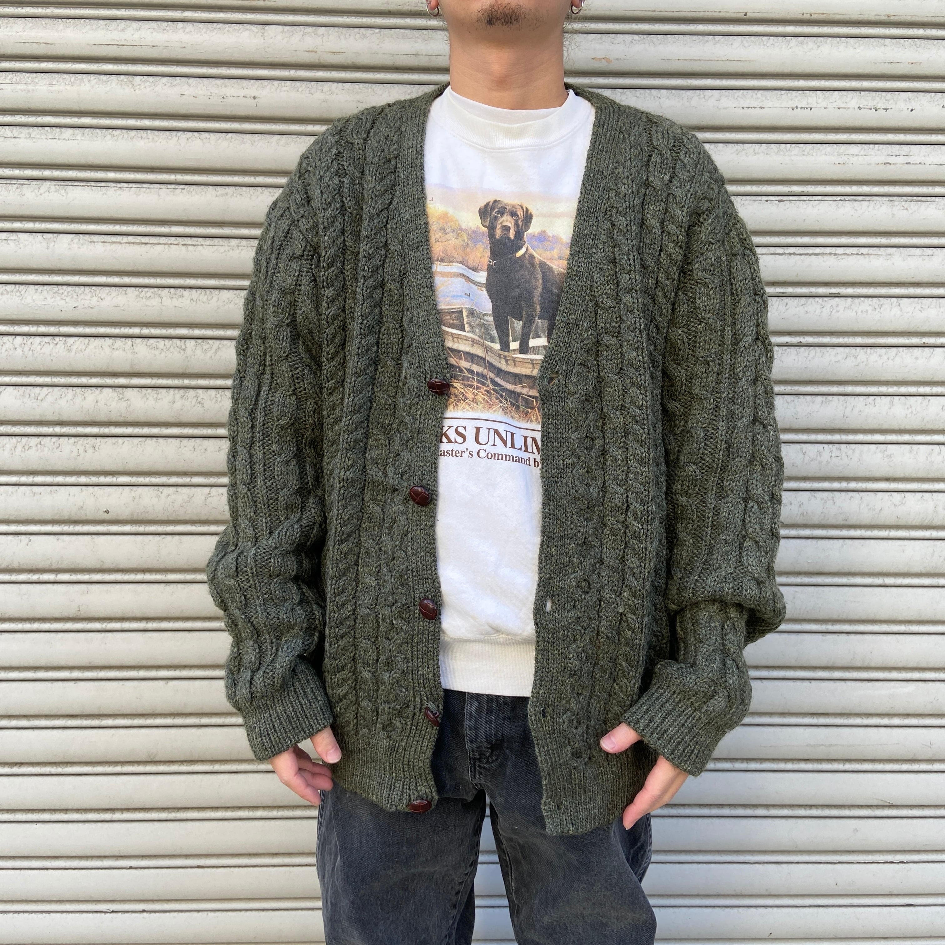 L.L.Bean フィッシャーマンカーディガン アイルランド製 カーキ L.L.Bean フィッシャーマンカーディガン アイルランド製 カーキ