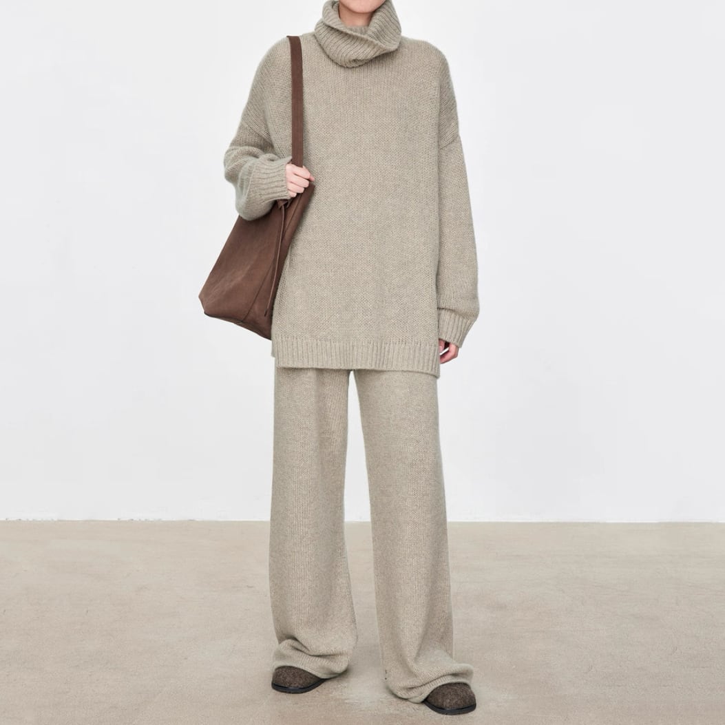 【set】ハイネックニットトップス×ワイドパンツセット N3365