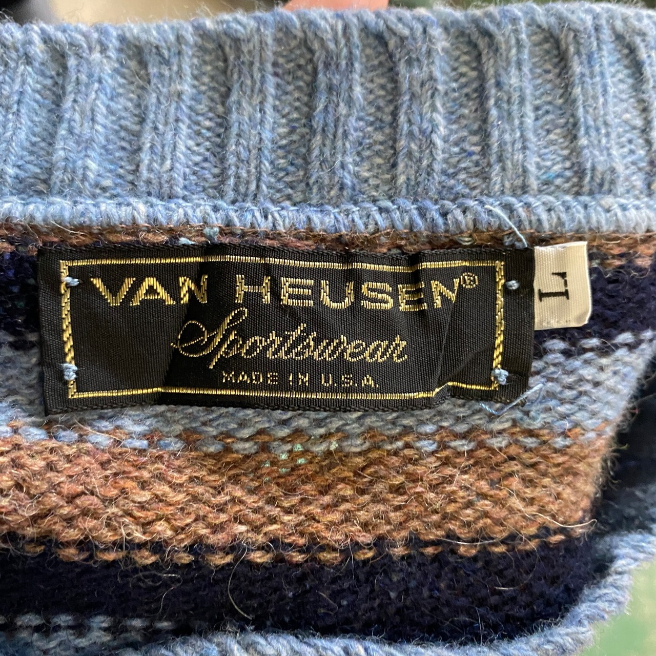 USA製 〜90年代 VAN HEUSEN ボーダー柄 ウールニットセーター メンズL 