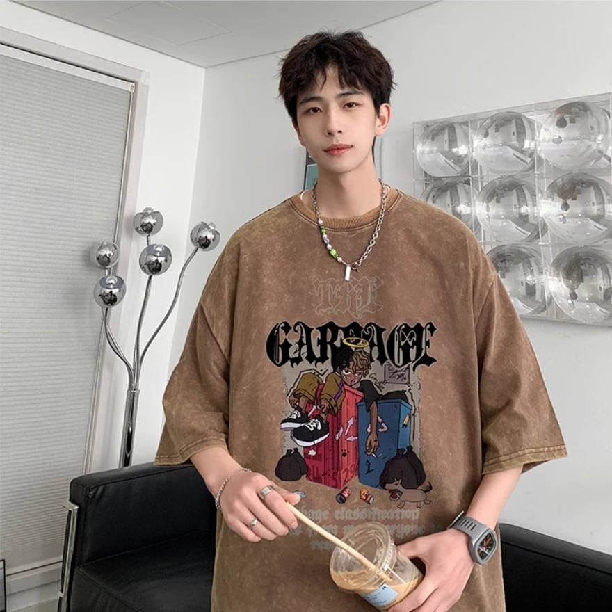 サブカル 服 地雷系 通販 メンズ 半袖 Tシャツ プリント柄 ウォッシュ