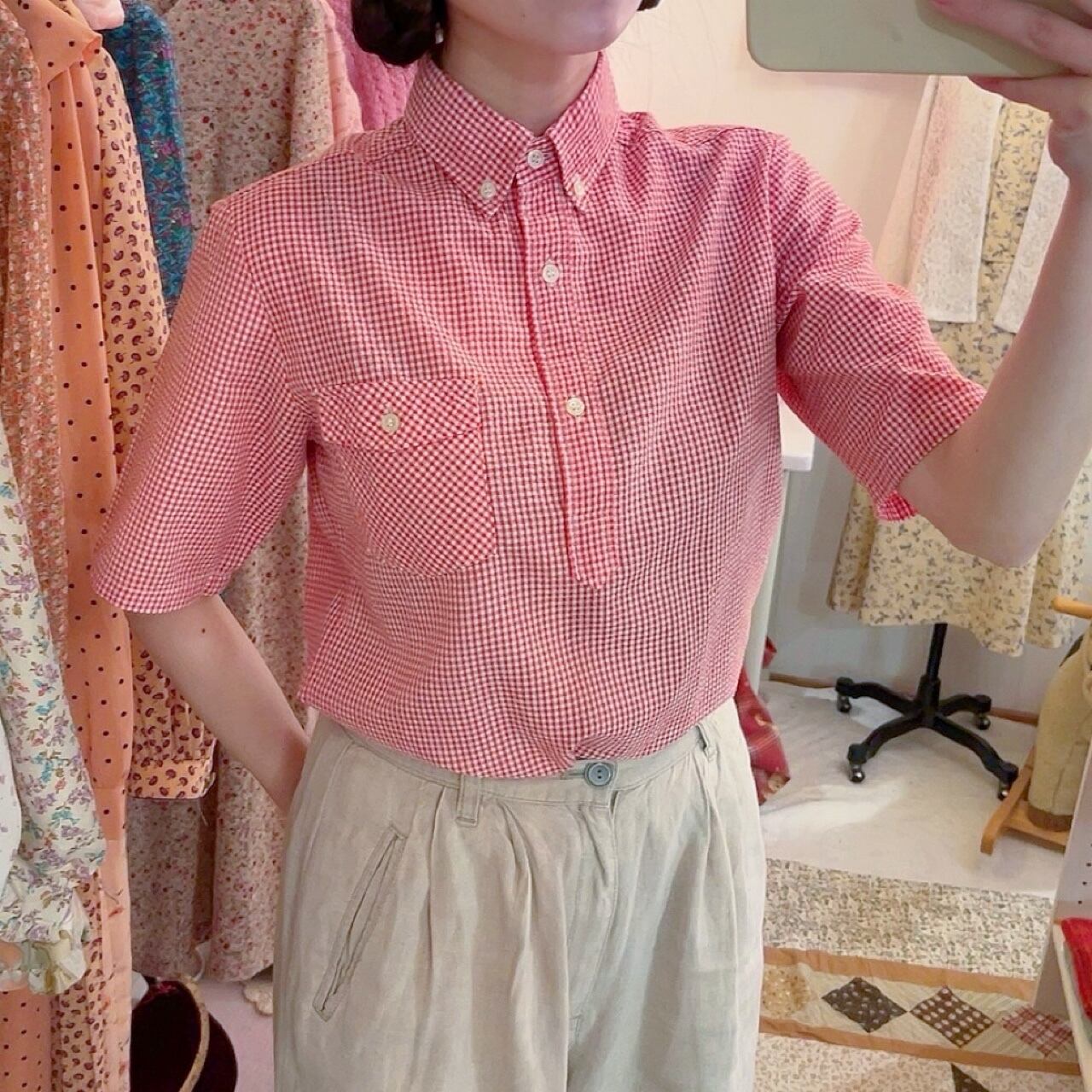 red gingham check shirt