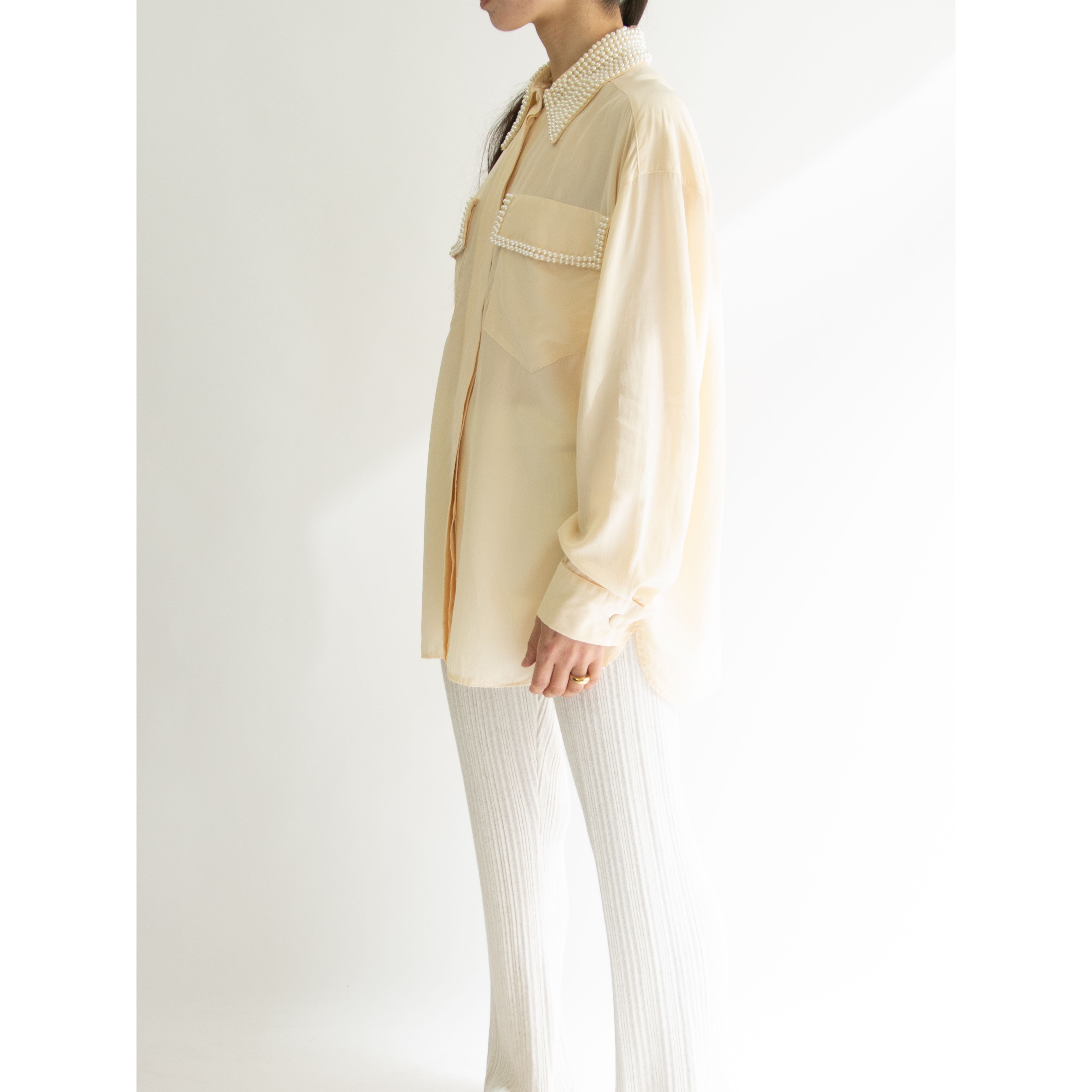 【Laurel ESCADA】100% Silk Oversized Bijou Blouse（ローレルエスカーダ オーバーサイズ シルクビジューブラウス）