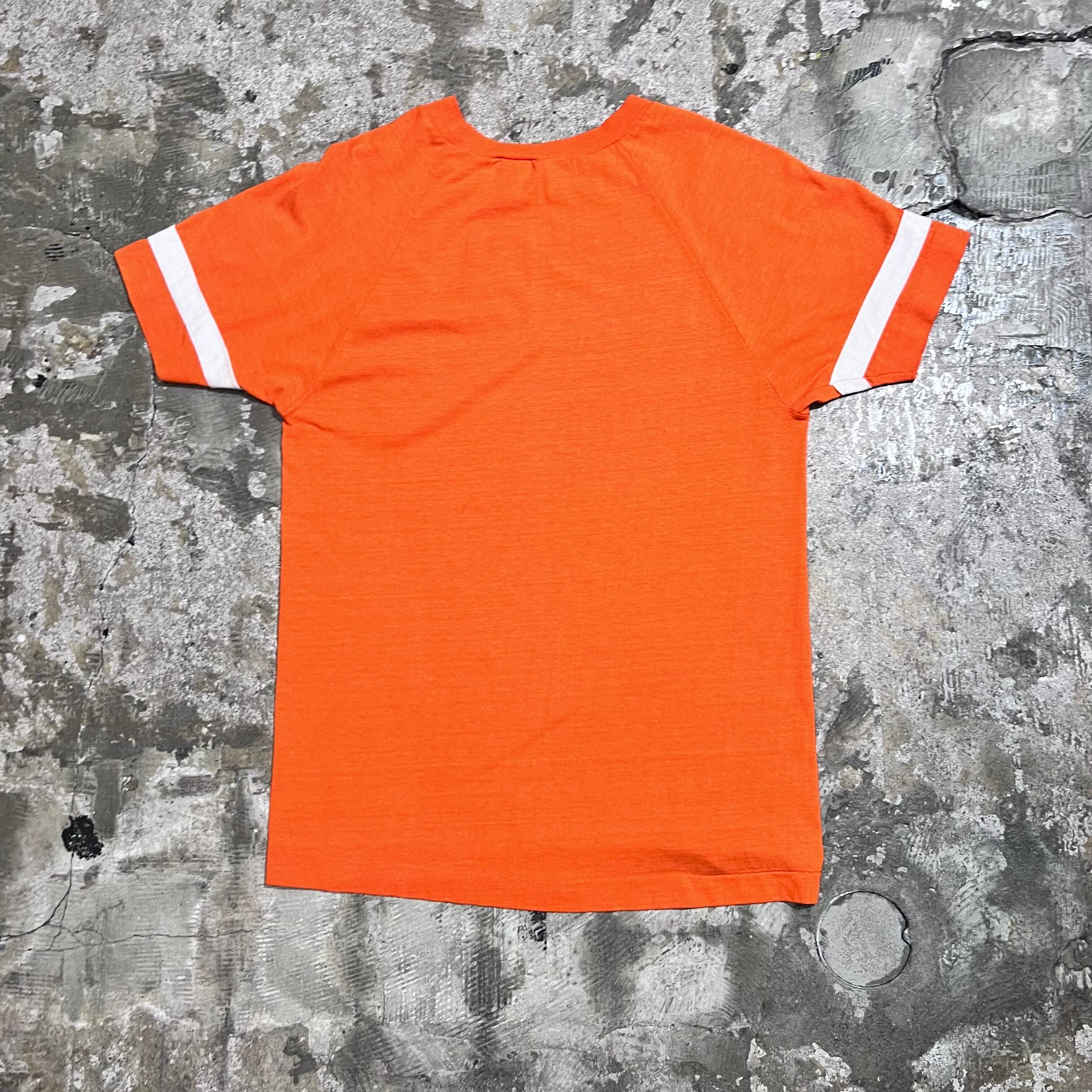 USA製 70年代 size:M Champion チャンピオン プリントTシャツ プリント オレンジ 白古着 古着屋 高円寺 ビンテージ n3906