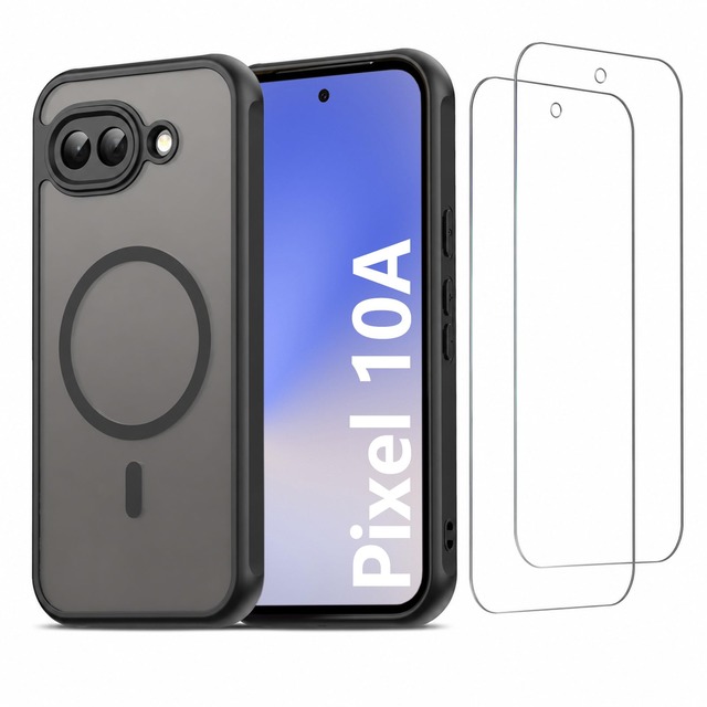 Firrazle Google Pixel 10a用ケース MagSafe対応 2枚入り強化ガラスフィルム付き (ブラック)