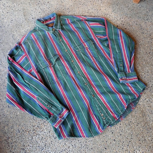 Eddie Bauer ストライプフランネルシャツ used [212090]