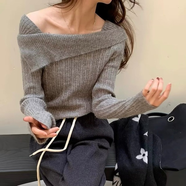 French One-Shoulder Elegant Sweater