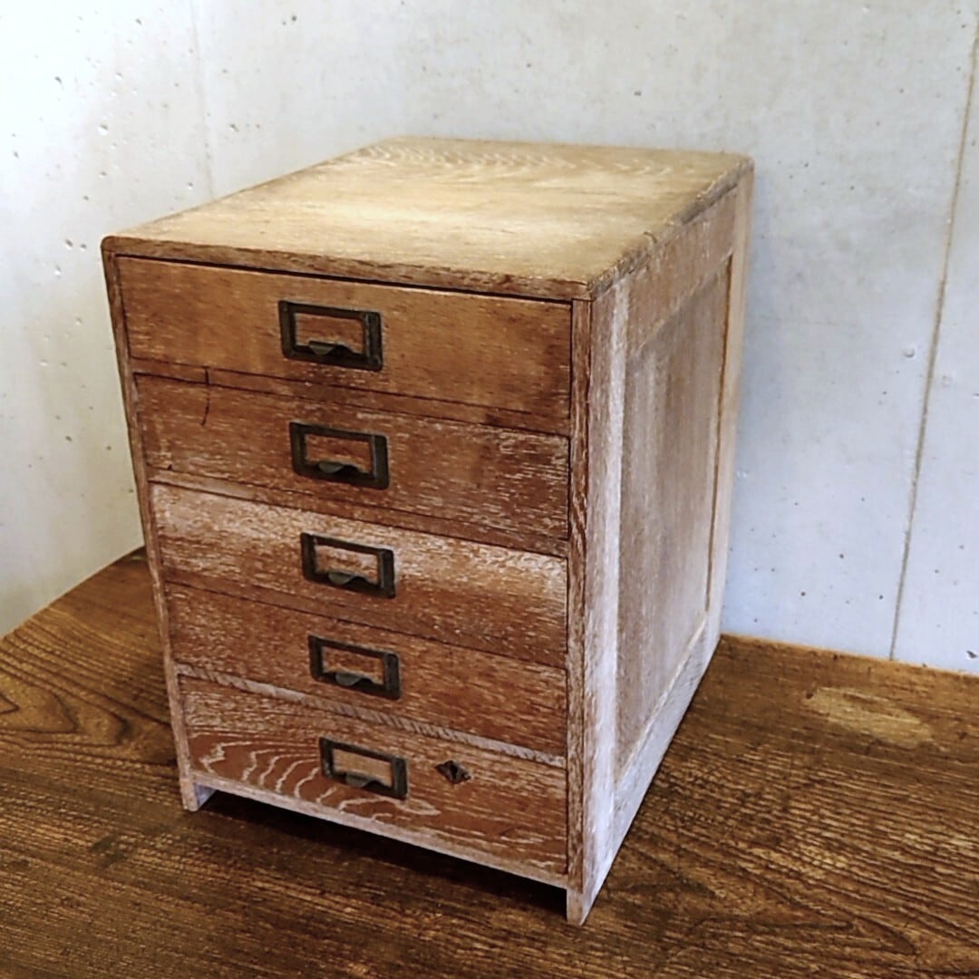アンティーク 古い楢無垢材の小引出し 5杯