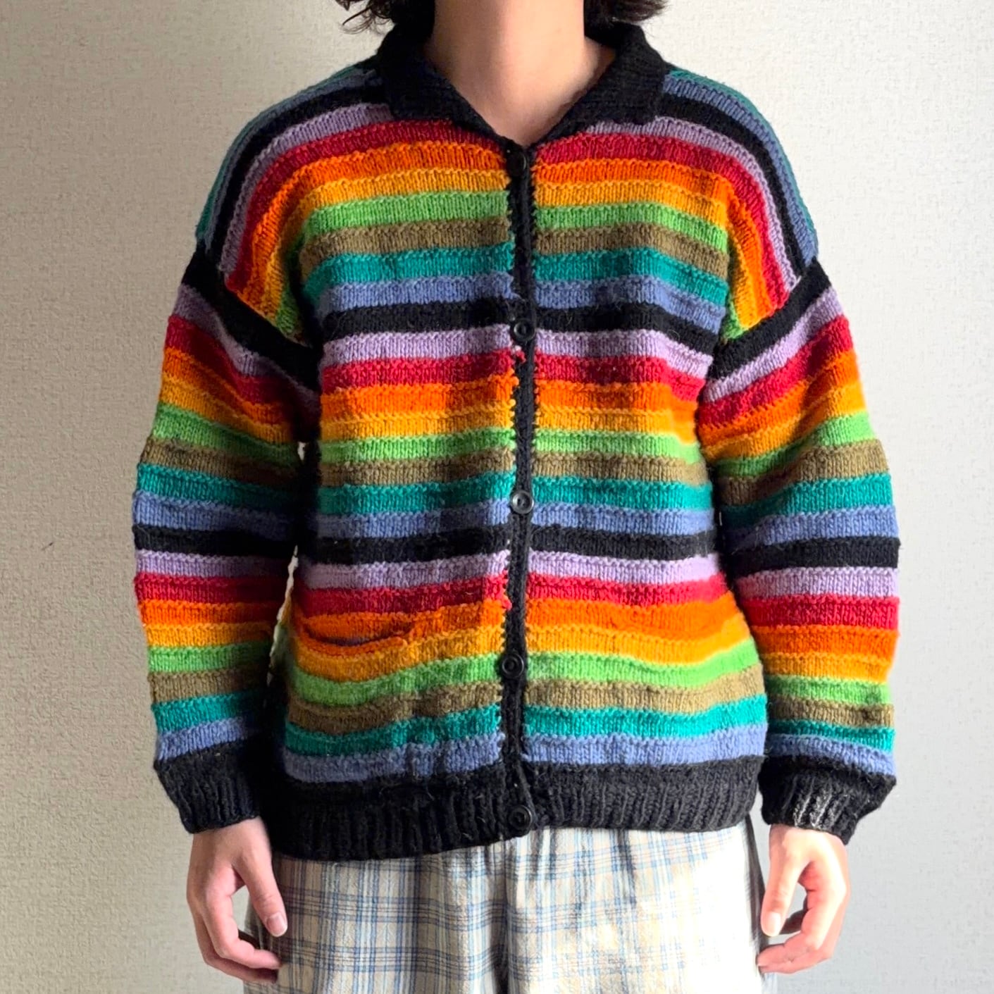 【超希少】70's エクアドルハンドニット　フラワー　レインボー Rainbow” Ecuador hand Knit / エクアドルニット / レインボー◎ / JKT