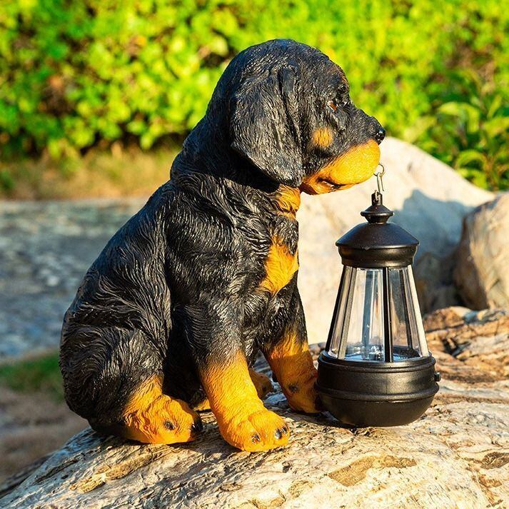 ソーラーライト付き 犬の置物 ガーデンオーナメント ガーデンオーナメント 犬 子犬 ソーラー LEDライト付き 犬の置物