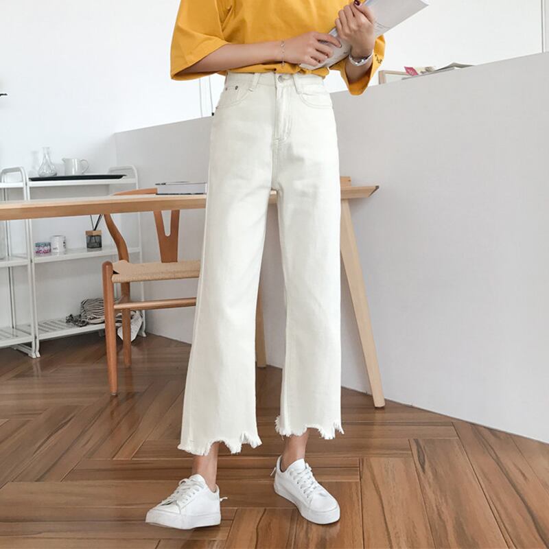 春のパンツ女性2020新しい黒のジーンズ緩い白ハイウエストレディース学生フレアワイドレッグパンツトレンド 1号婦人24853760120