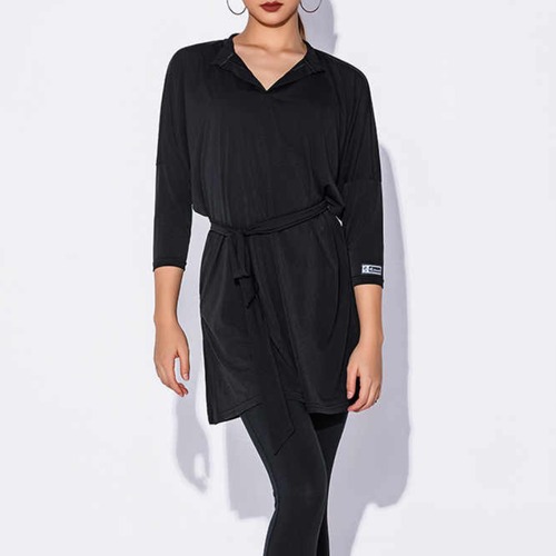 Ｖネック ウエストリボン ロング ダンストップス 1col　D00507