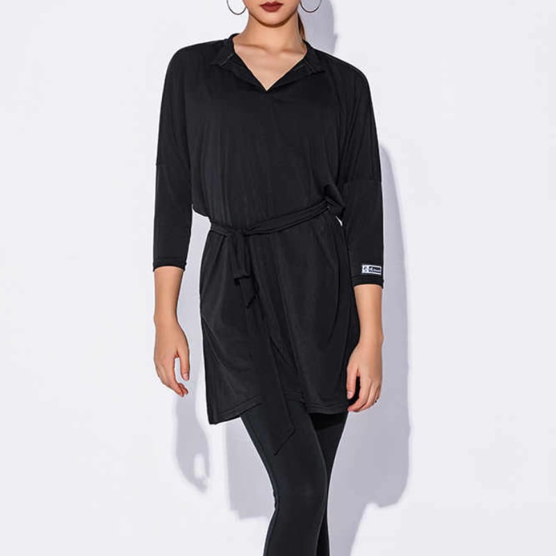 Vネック ウエストリボン ロング ダンストップス 1col D00507