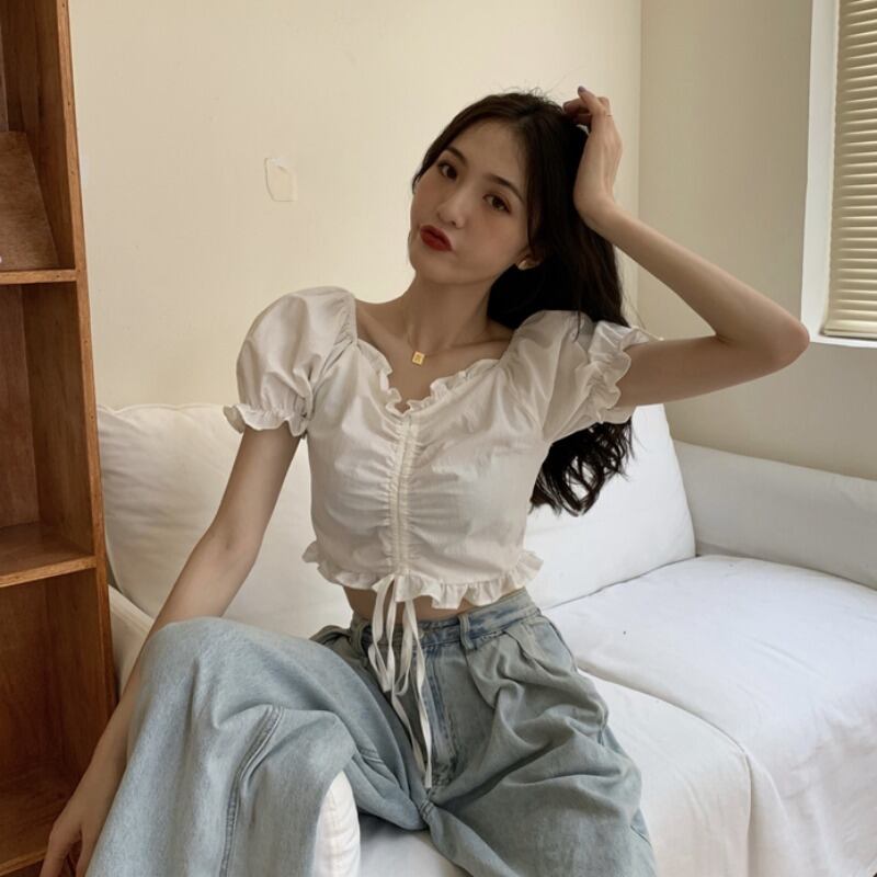 スリーブトップス サマースタイルホワイトシャツ ショート 大人ガーリー スウィート キュート カジュアル 夏物 1号婦人17393282064