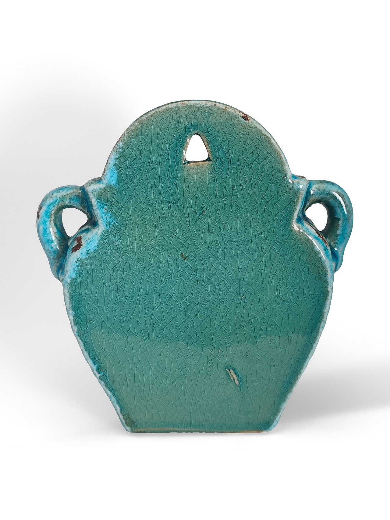 ヴィンテージ雑貨 陶器製 プランター ターコイズブルー（壁掛けタイプ）