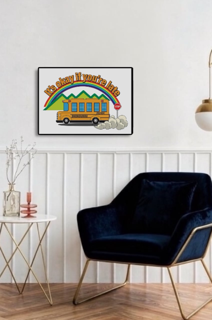 DHD(M)003【フレーム付きインテリアポスターA3　スクールバス】